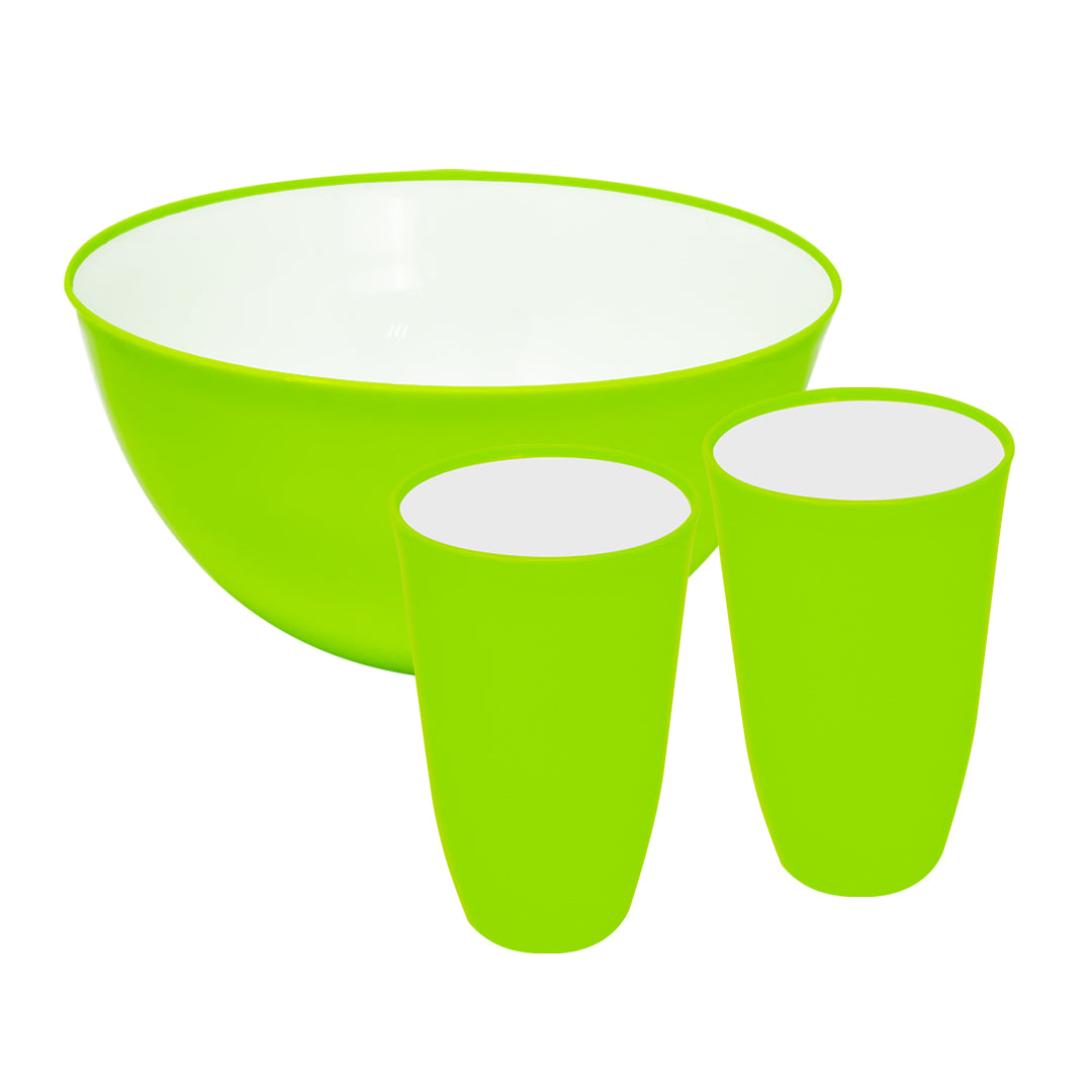 Set de Tazón con 2 Vasos Verdes – Plástico Resistente