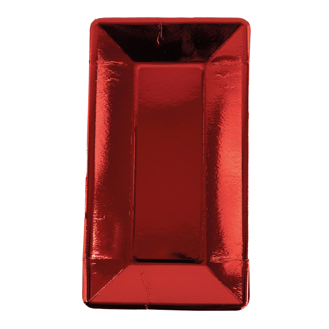 Plato Rectangular Rojo Metalico 8 Piezas