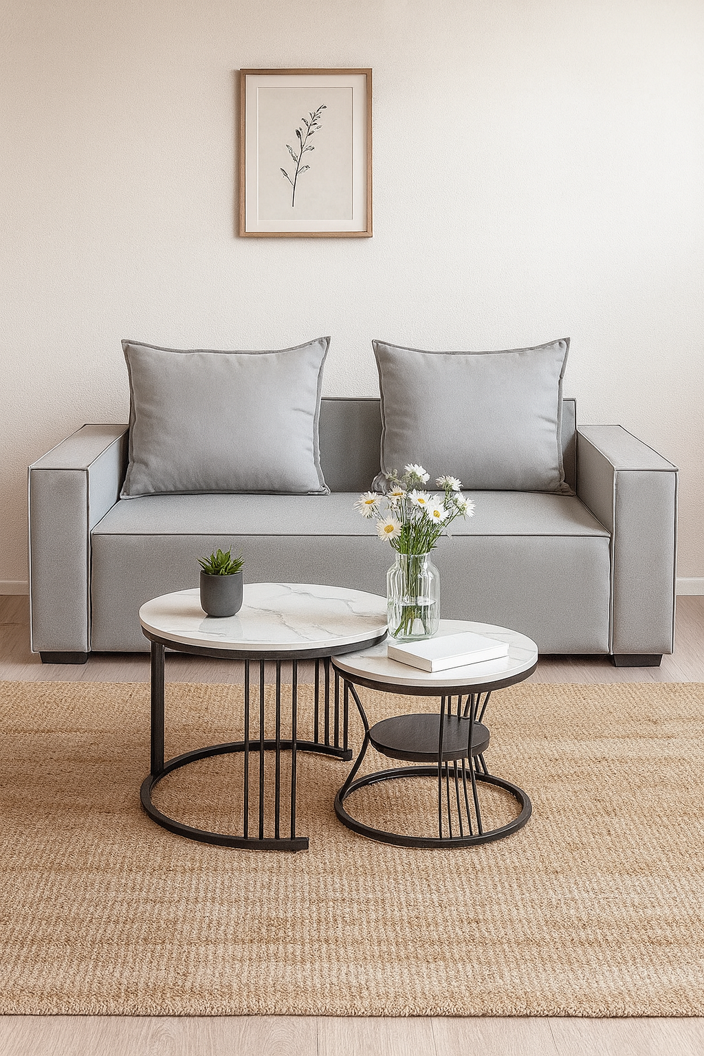 Set de Sala Gris y Mesa de Centro Blanca Anidadle