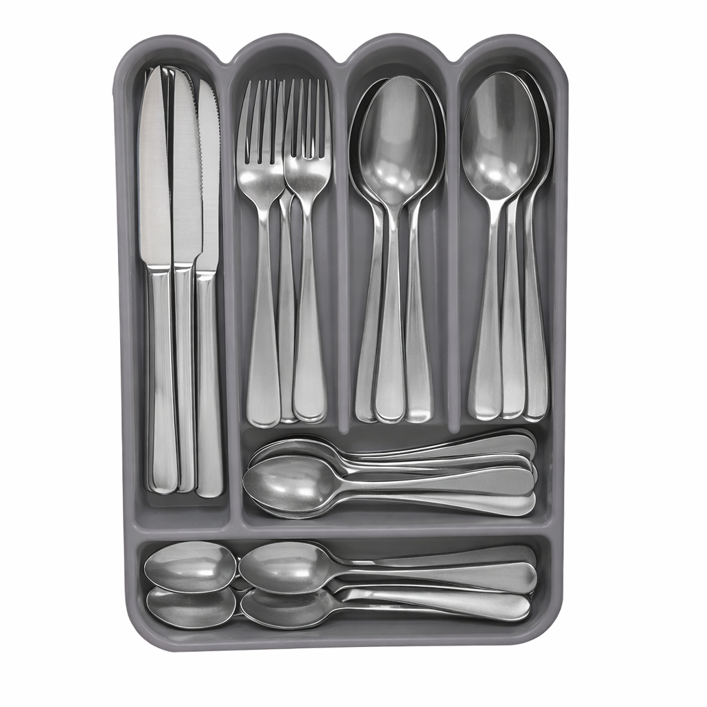 Organizador de Cubiertos de Plástico Gris