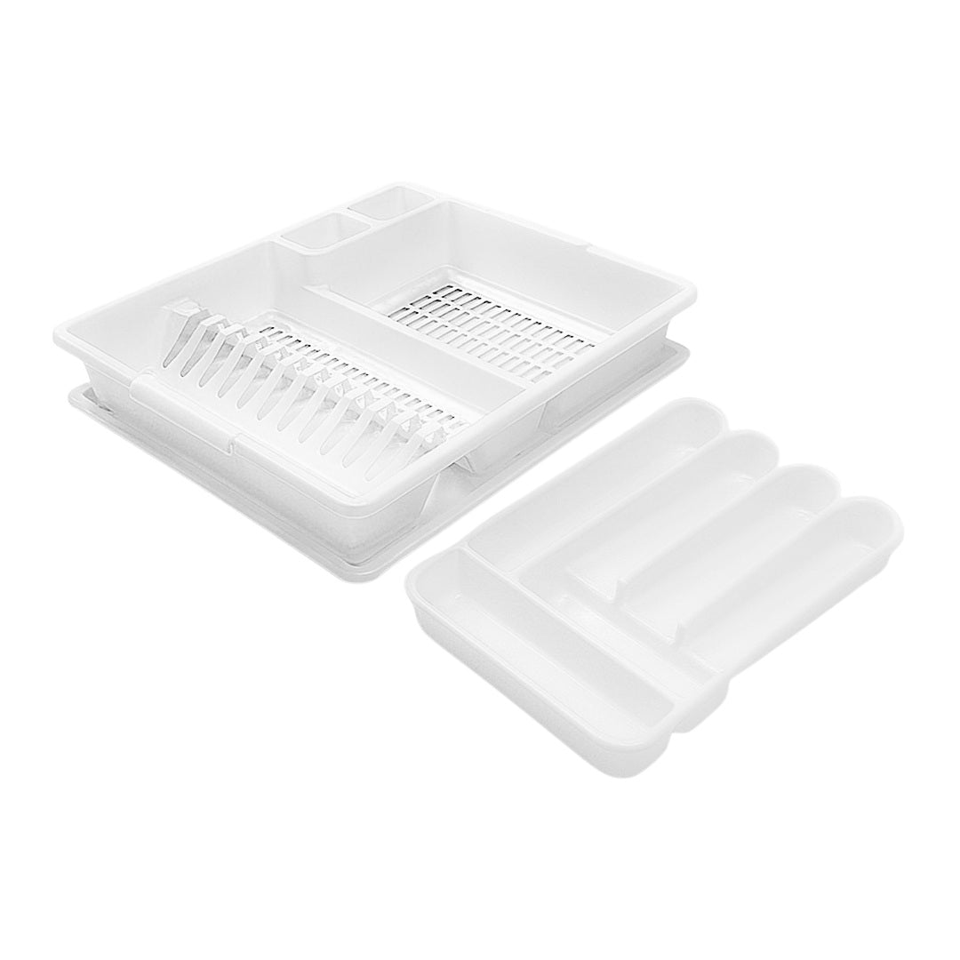 Set de Escurridor y Portacubiertos de Plástico Resistente - Color Blanco
