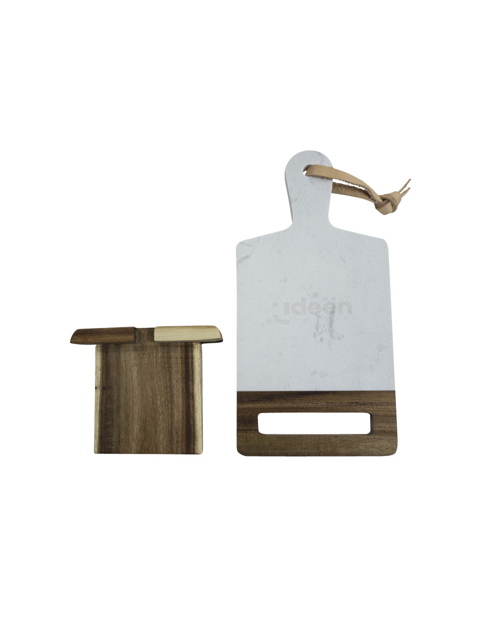 Tabla de Picar de Mármol y Madera con Mango y Soporte