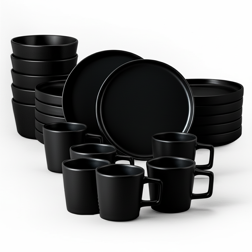 Vajilla SIGRID para 6 Personas - Cerámica Negra Mate 24 piezas
