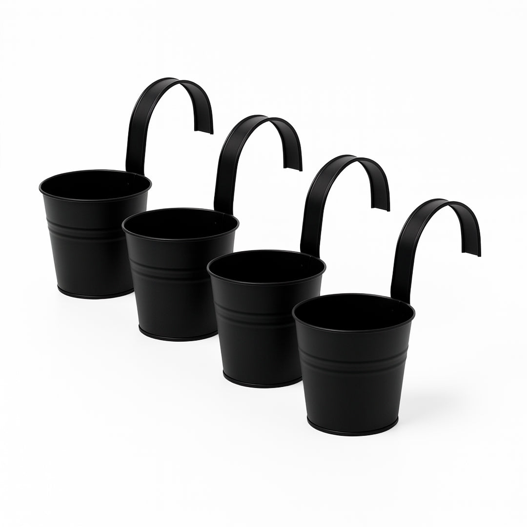 Set de 4 Macetas Colgantes Galvanizadas - Negro