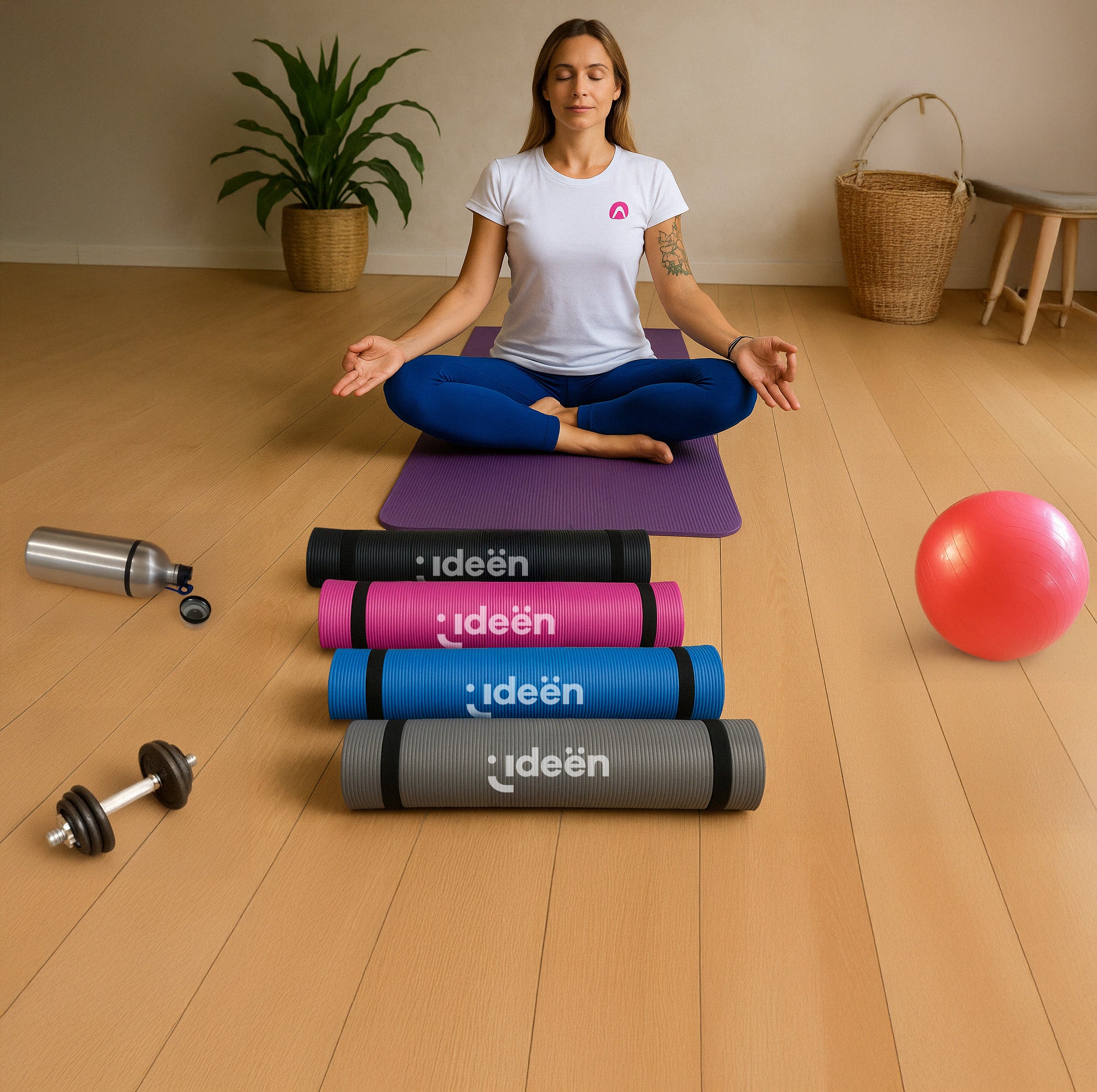 Set de Yoga y Ejercicio - Tapete Gris, Bandas de Resistencia y Botella