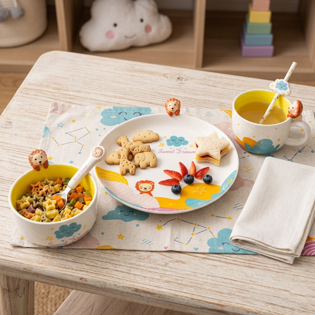 Vajilla Sweet Dream Lion Infantil Set Individual - Cerámica Multicolor 3 piezas