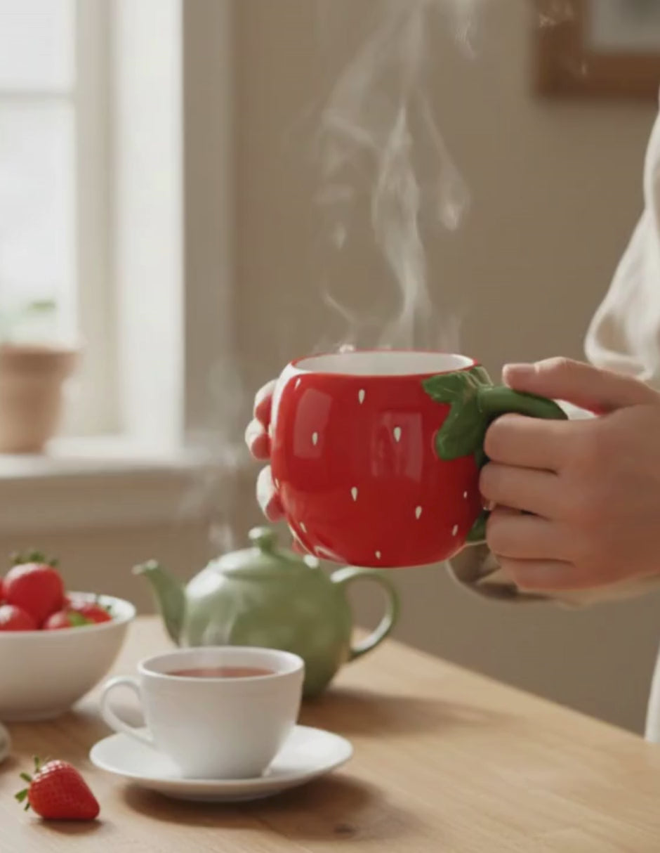 Taza de Cerámica 3D - 300 ml  Fresa con Asa Verde