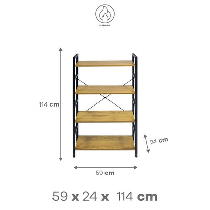 Librero de Estilo Industrial con 4 Estantes de Madera Clara - Color Negro