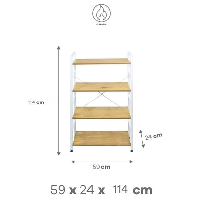 Librero de Estilo Industrial con 4 Estantes de Madera Clara