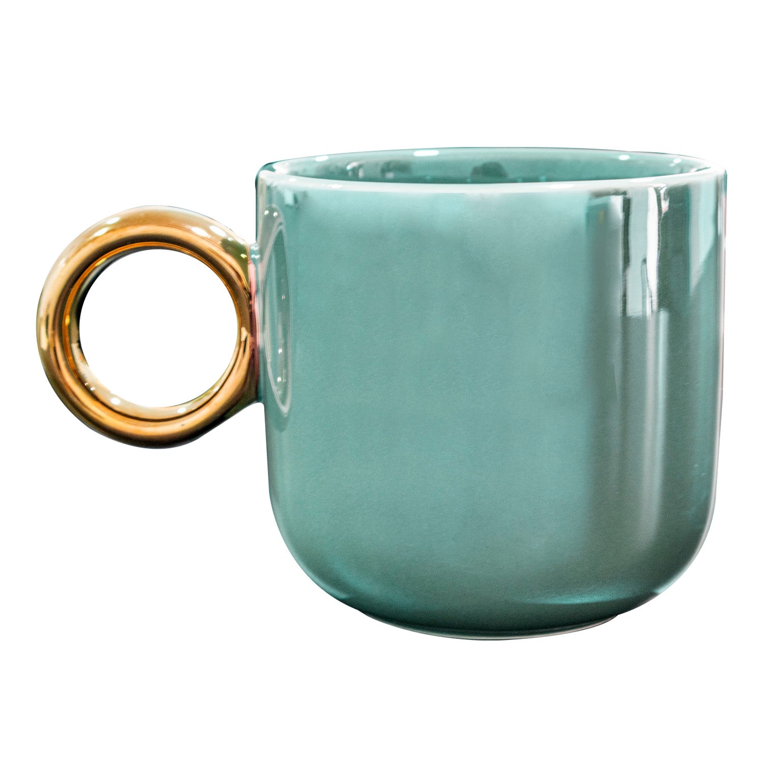Taza Cerámica 250 ml - Verde Menta con Asa Redonda Dorada