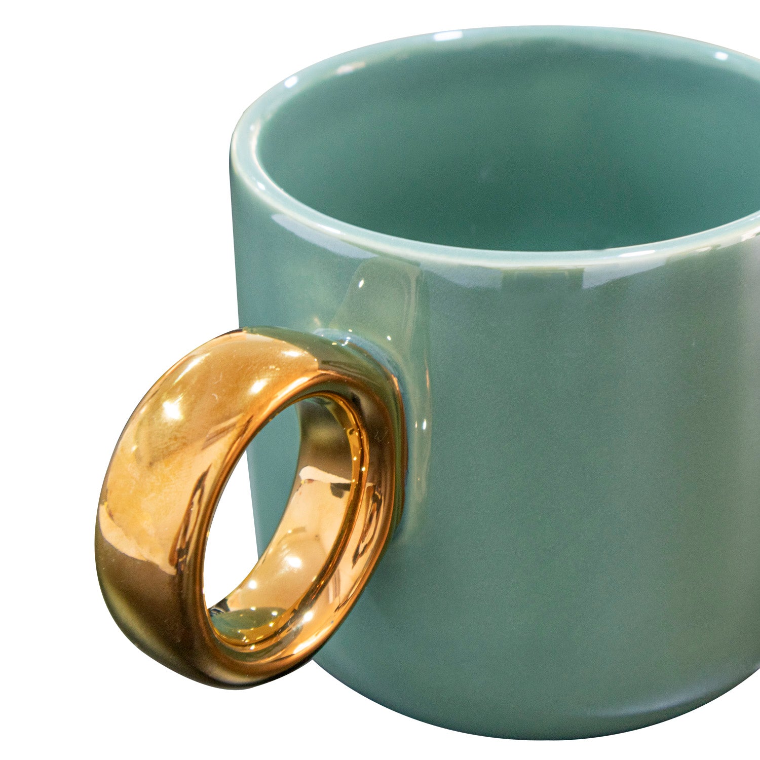 Taza Cerámica 250 ml - Verde Menta con Asa Redonda Dorada