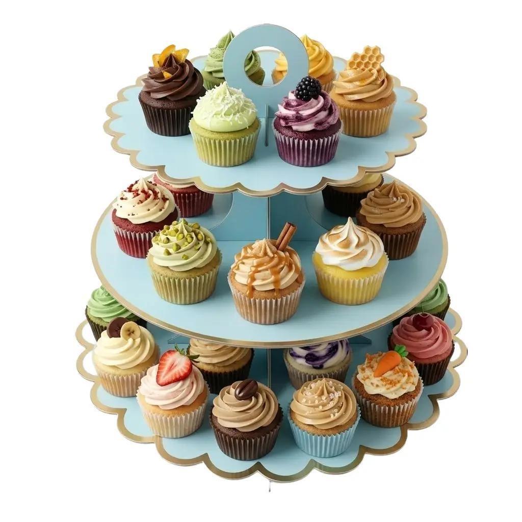 Stand Cupcakes Azul Dorado 3 Niveles