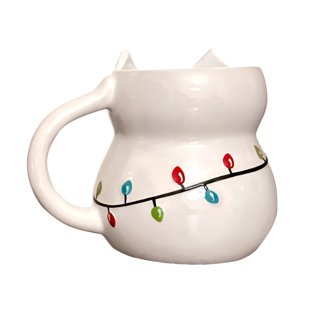 Taza Gato Luces Navideñas - Cerámica 470 ml.