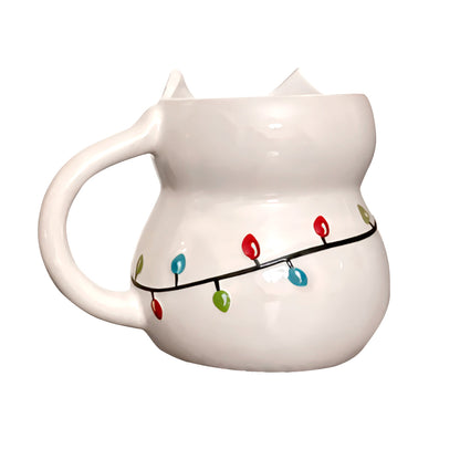 Taza Gato Luces Navideñas - Cerámica 470 ml.