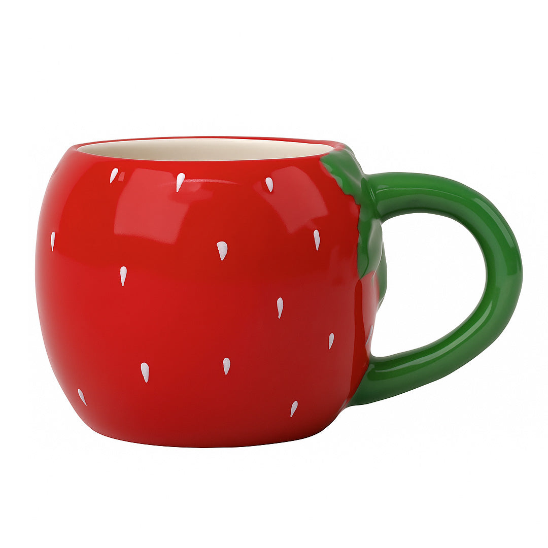 Taza de Cerámica 3D - 300 ml  Fresa con Asa Verde