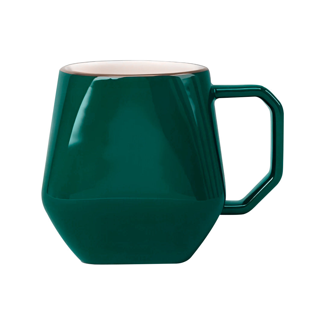 Taza de Cerámica Geométrica Verde Esmeralda - 350 ml Borde Dorado