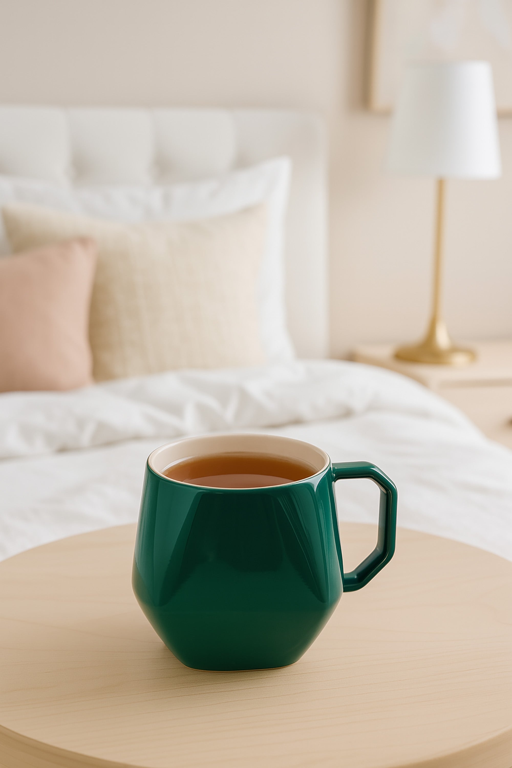 Taza de Cerámica Geométrica Verde Esmeralda - 350 ml Borde Dorado