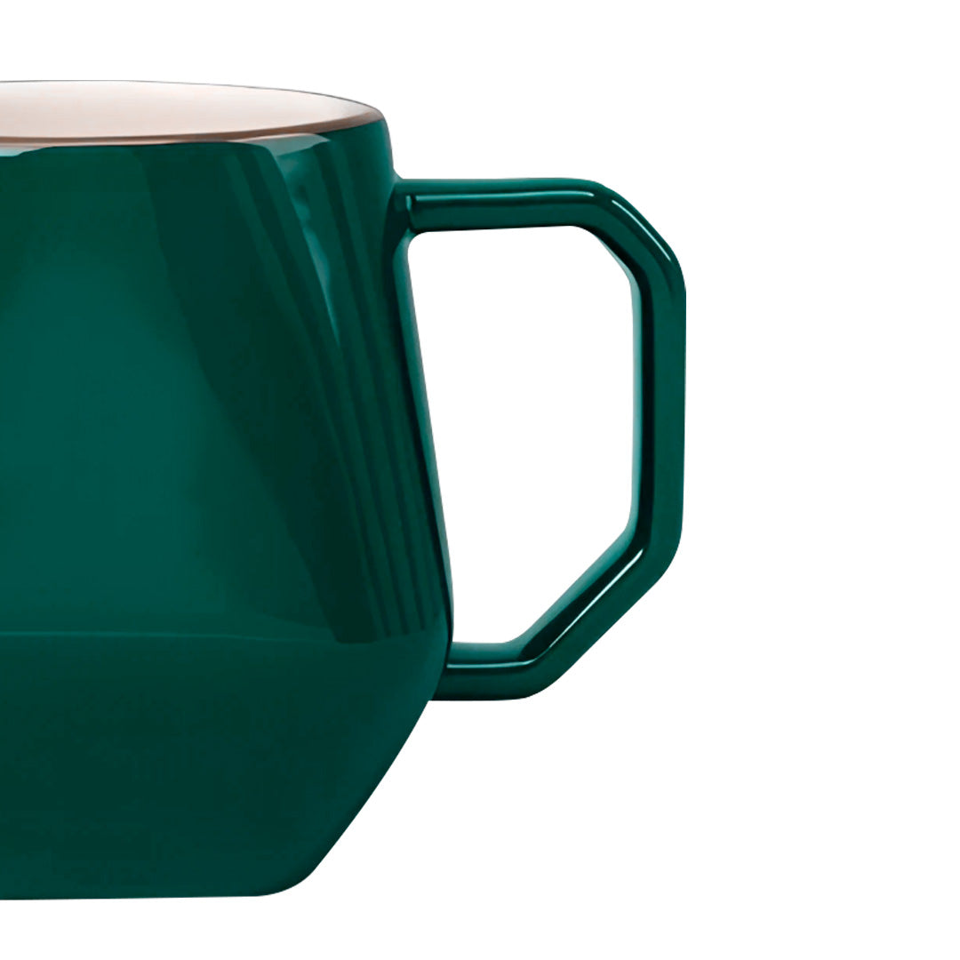Taza de Cerámica Geométrica Verde Esmeralda - 350 ml Borde Dorado