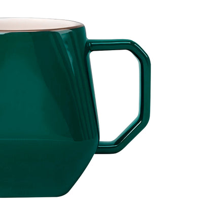 Taza de Cerámica Geométrica Verde Esmeralda - 350 ml Borde Dorado