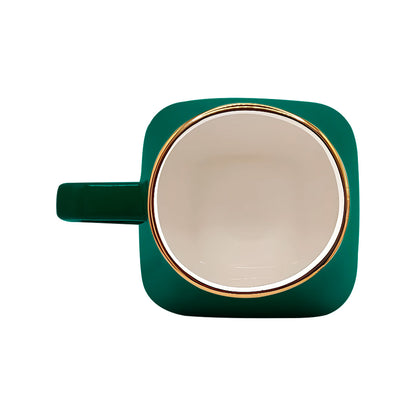 Taza de Cerámica Geométrica Verde Esmeralda - 350 ml Borde Dorado