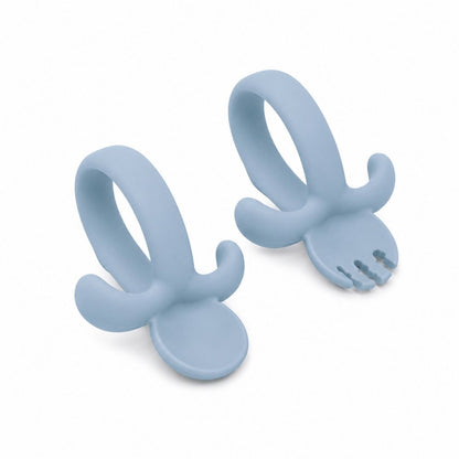 Cubiertos de Silicona Azul - Cuchara y Tenedor
