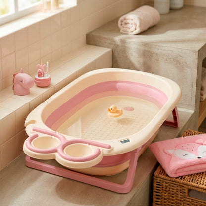 Bañera Plegable para Bebé Rosa con Termómetro Digital