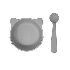 Plato para Bebé de Silicona Gato y Cuchara - Color Gris