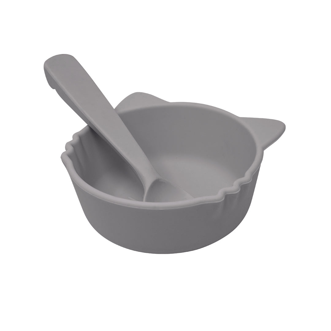 Plato para Bebé de Silicona Gato y Cuchara - Color Gris