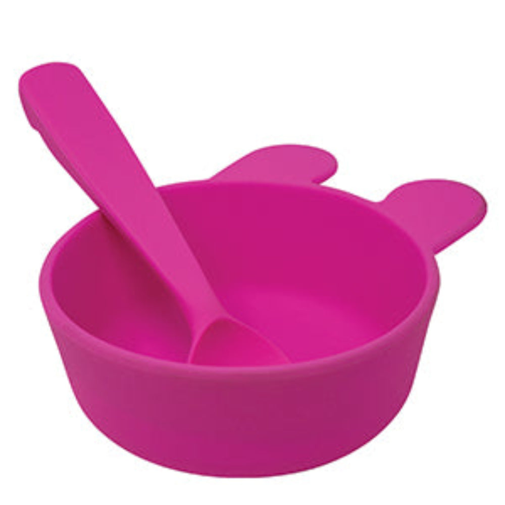 Plato para Bebé de Silicona con Tenedor – Color Rosa