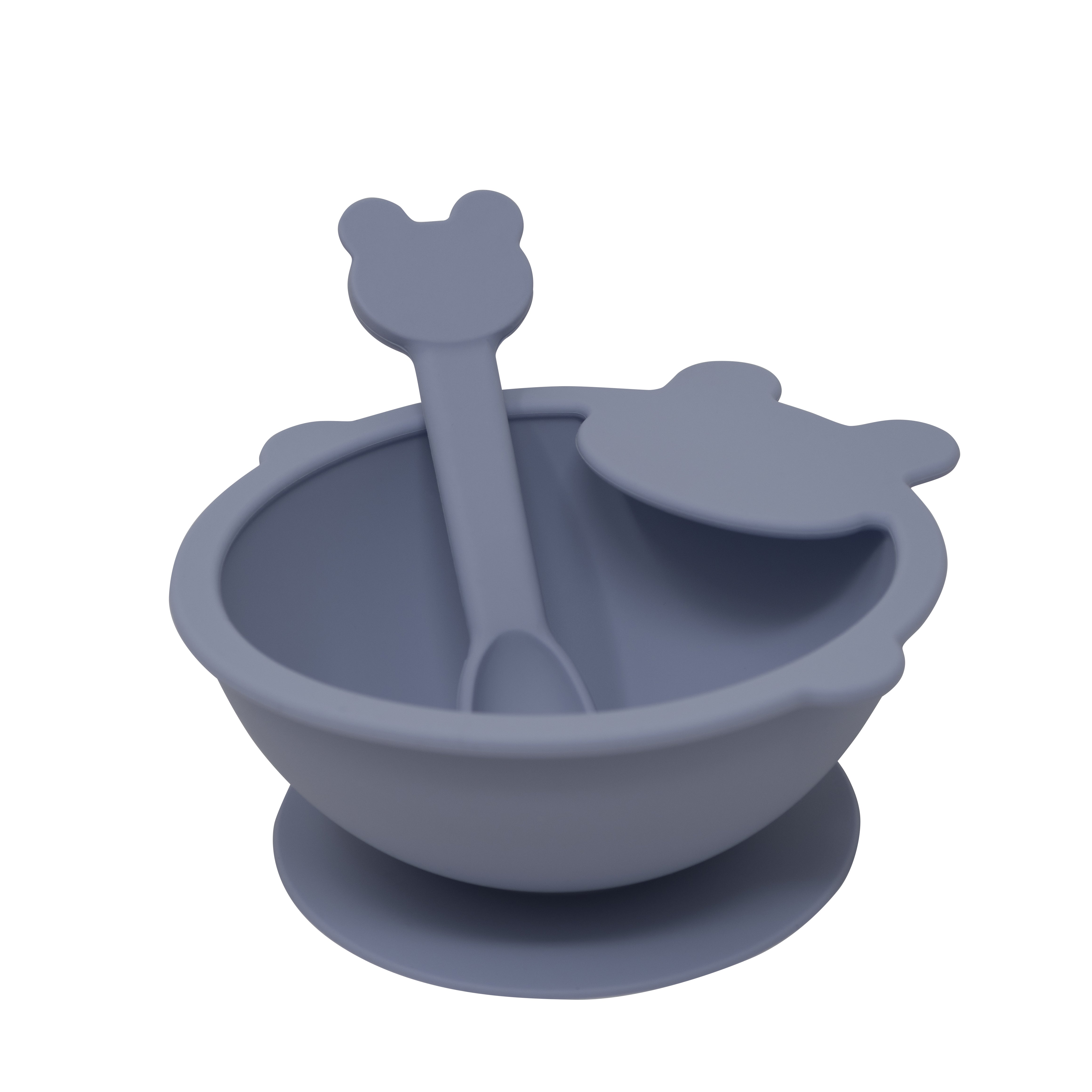 Plato para Bebé de Silicona Oso con Cuchara - Azul