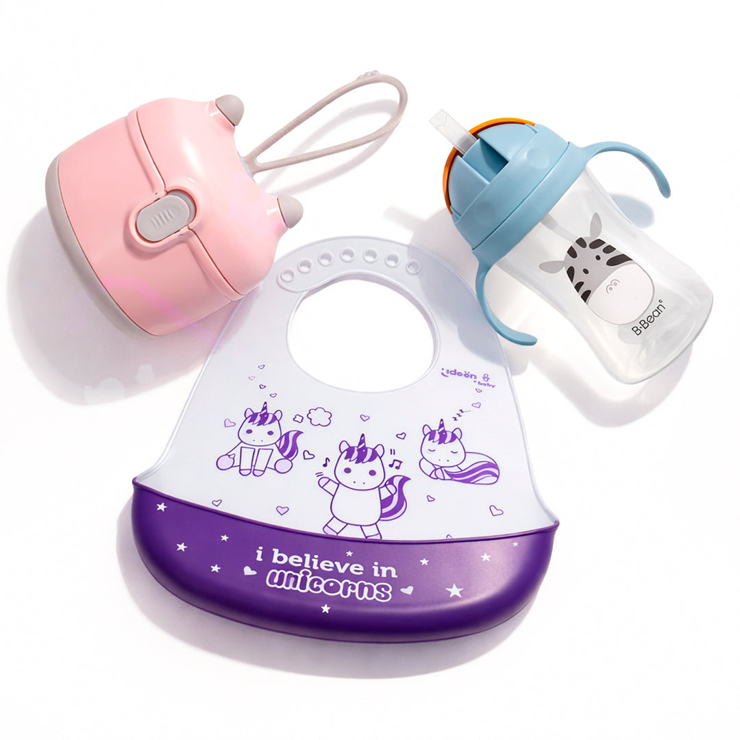 Set Bebé 3 Piezas - Biberón, Babero y Dispensador