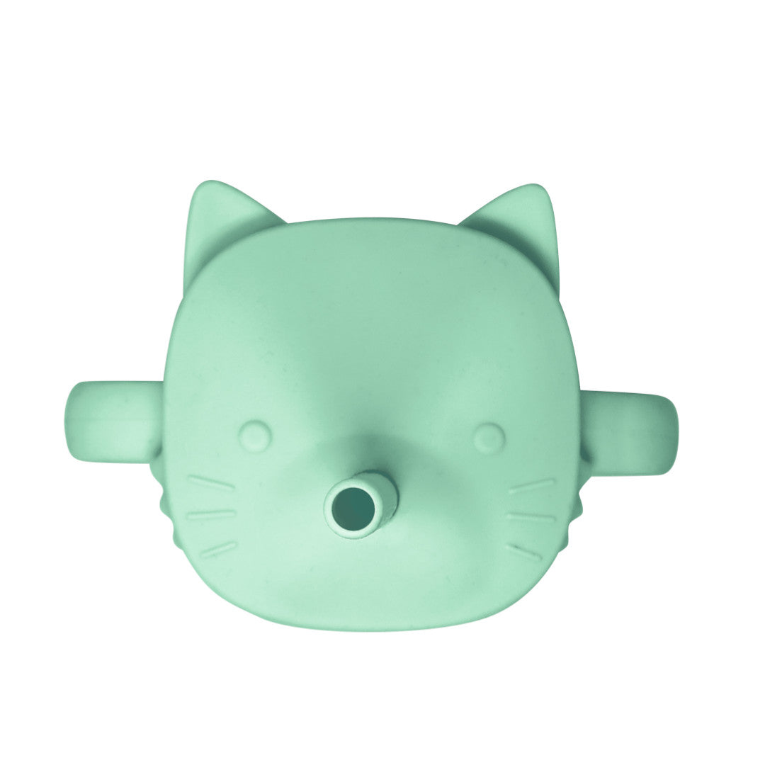 Vaso de Aprendizaje para Bebé con Popote Diseño Gatito | Color Menta