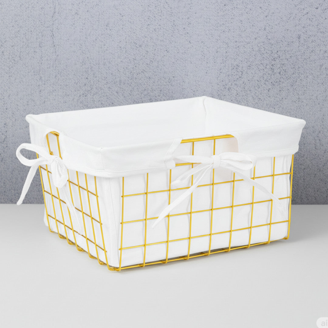 Cesta Metalica Dorada con Funda de Tela