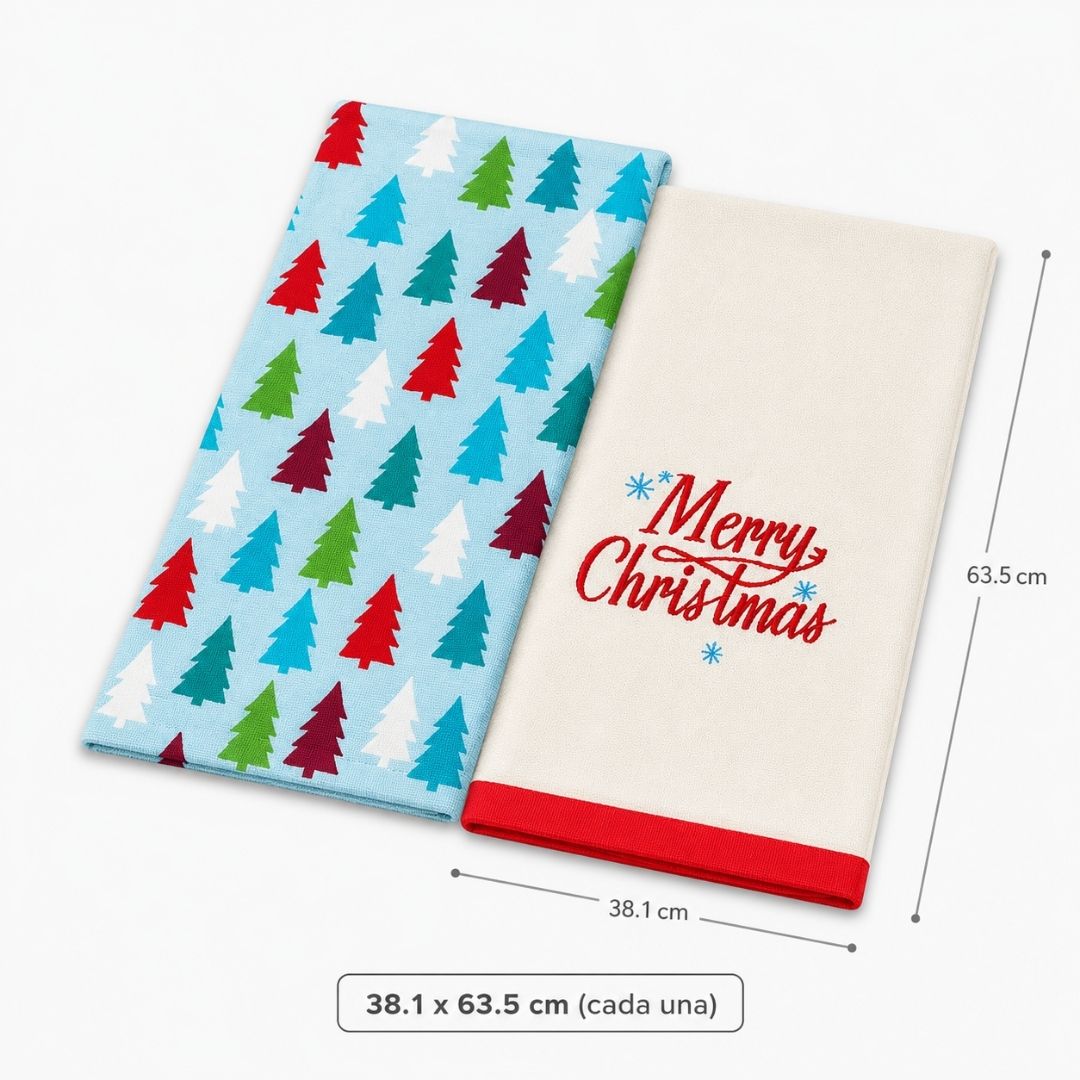 Set de 2 Toallas de Mano Navideñas "Merry Christmas"