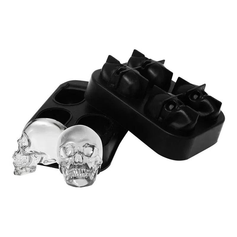 Bandeja de Hielo Calavera 3D Negra 4 Espacios