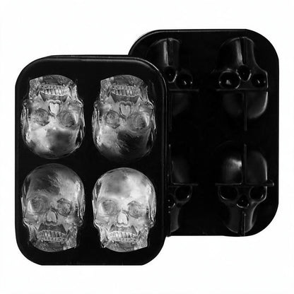 Bandeja de Hielo Calavera 3D Negra 4 Espacios