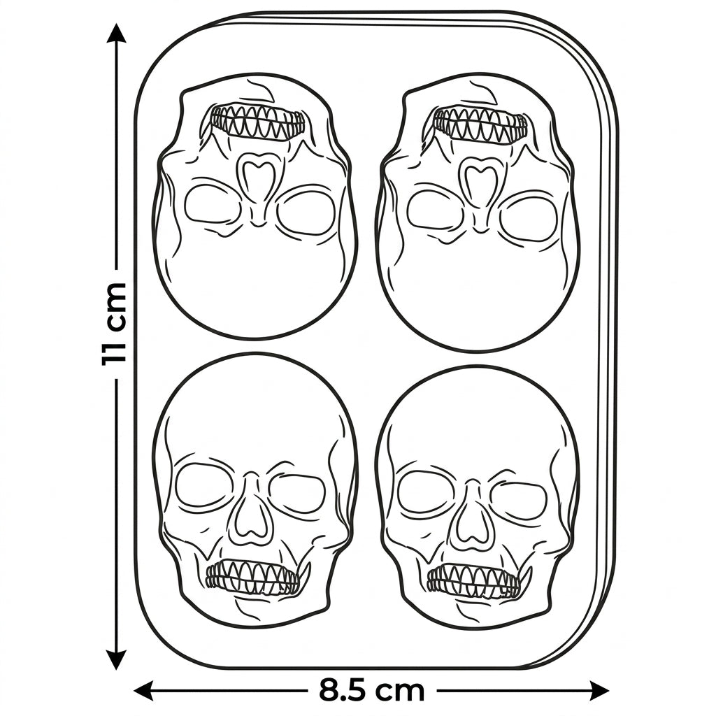 Bandeja de Hielo Calavera 3D Negra 4 Espacios