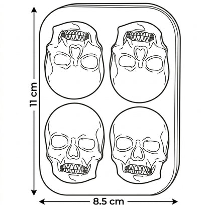 Bandeja de Hielo Calavera 3D Negra 4 Espacios
