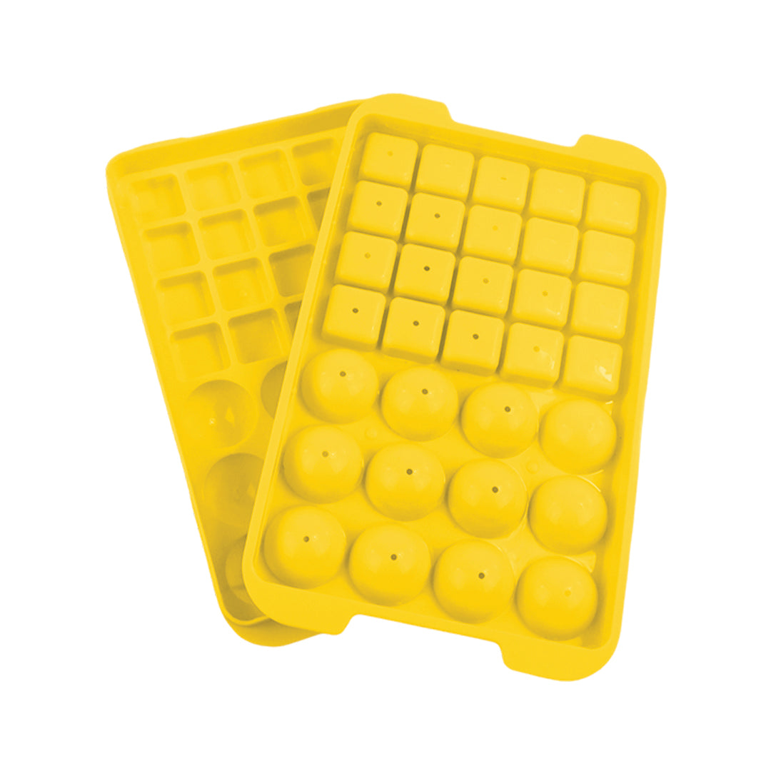 Set de 2 Bandejas para Hielo con Formas Cuadradas y Esféricas - Amarillo