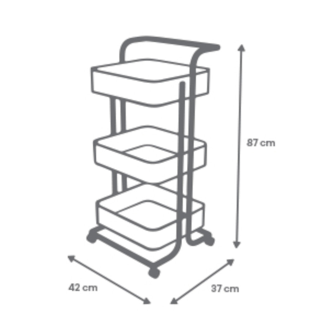 Carrito Organizador/Almacenamiento Metálico rodante color Blanco, 3 Niveles | 87x42x37 cm