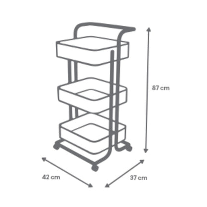 Carrito Organizador Metálico rodante Color Blanco - 3 Niveles