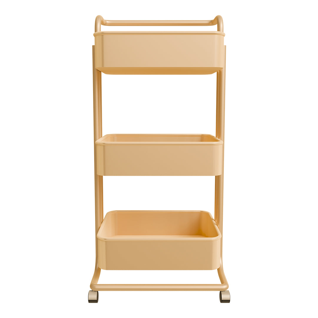 Carrito Organizador/Almacenamiento Metálico rodante color Dorado, 3 Niveles | 87x42x37 cm