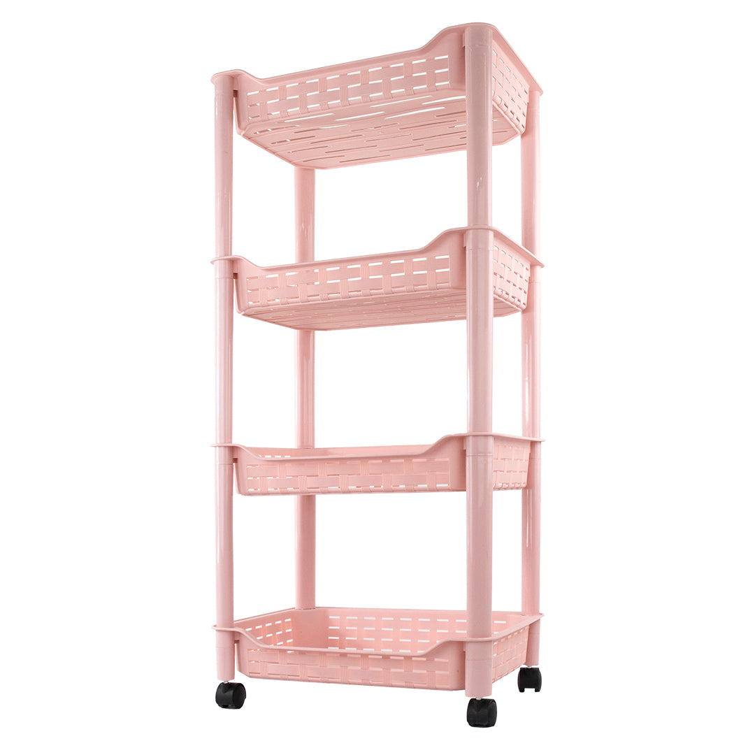 Carrito Organizador Multiusos de 4 Niveles con Ruedas, Color Rosa (79.5x38x25 cm)