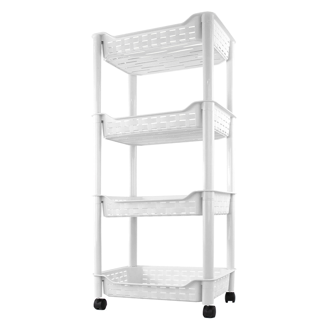 Carrito Organizador Multiusos de 4 Niveles con Ruedas, Color Blanco (79.5x38x25 cm)