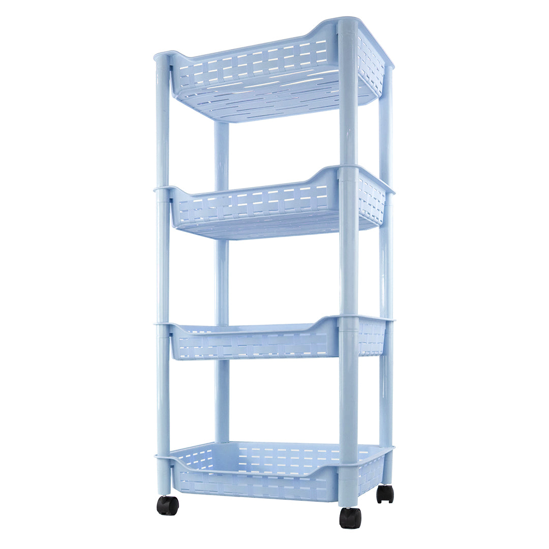 Carrito Organizador Multiusos de 4 Niveles con Ruedas, Color Azul (79.5x38x25 cm)