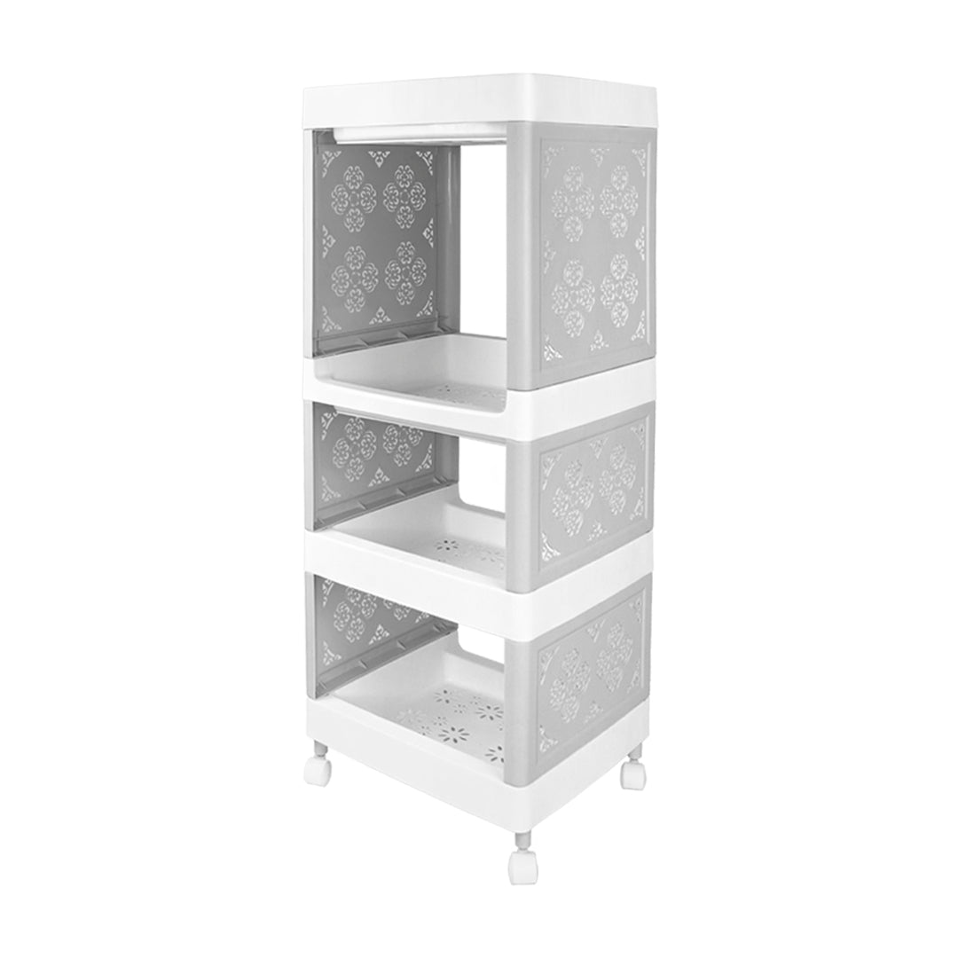 Carrito Organizador de 4 Estantes con Diseño y Ruedas, Color Gris con Blanco (77.5x36x30 cm)