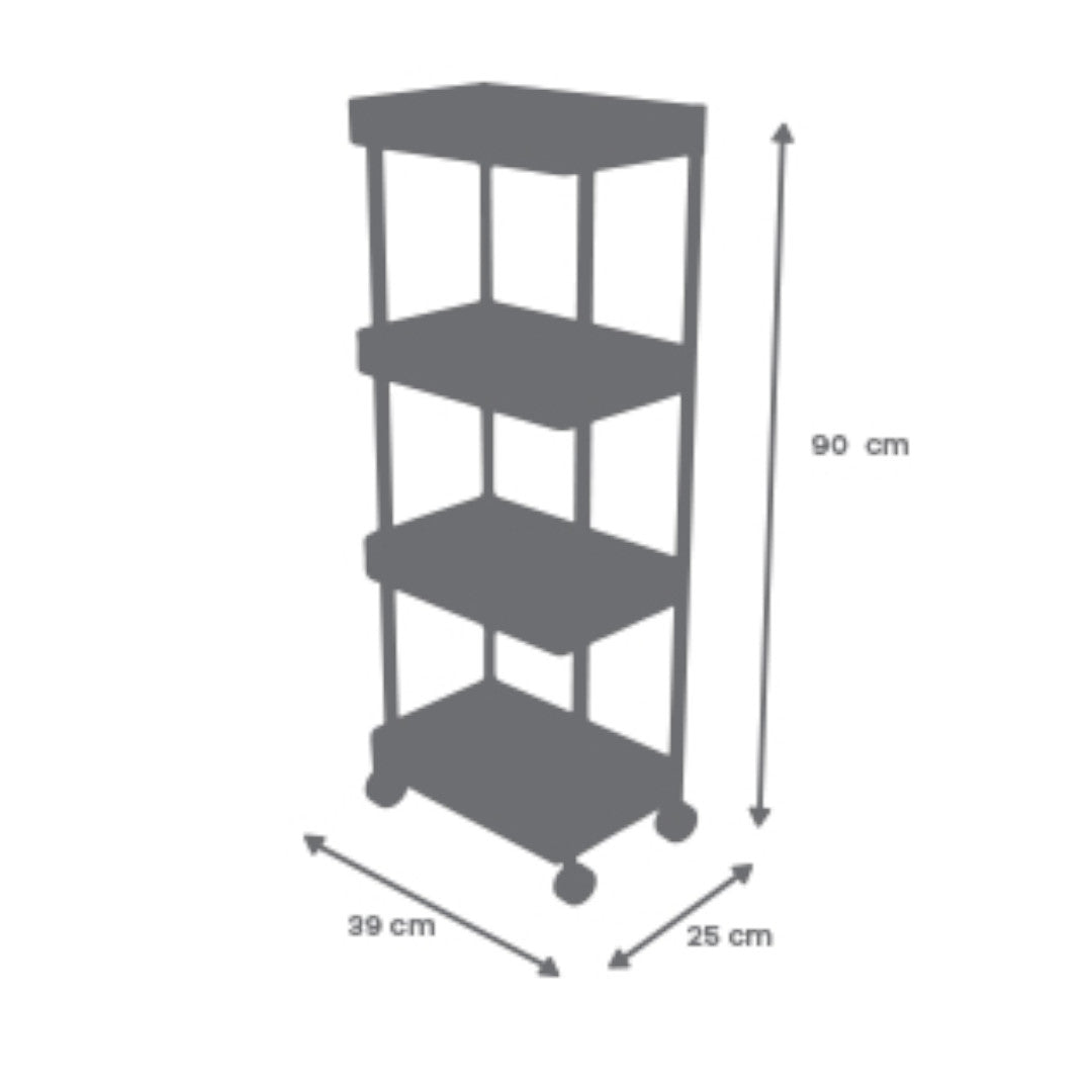 Carrito Organizador Transparente de 4 Niveles con Estructura de Aluminio y Ruedas (90x30x25 cm)