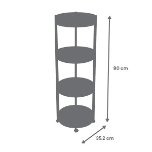 Elegante Carrito Organizador Circular, Color Humo de 4 Niveles con Ruedas (90x32.5 cm)