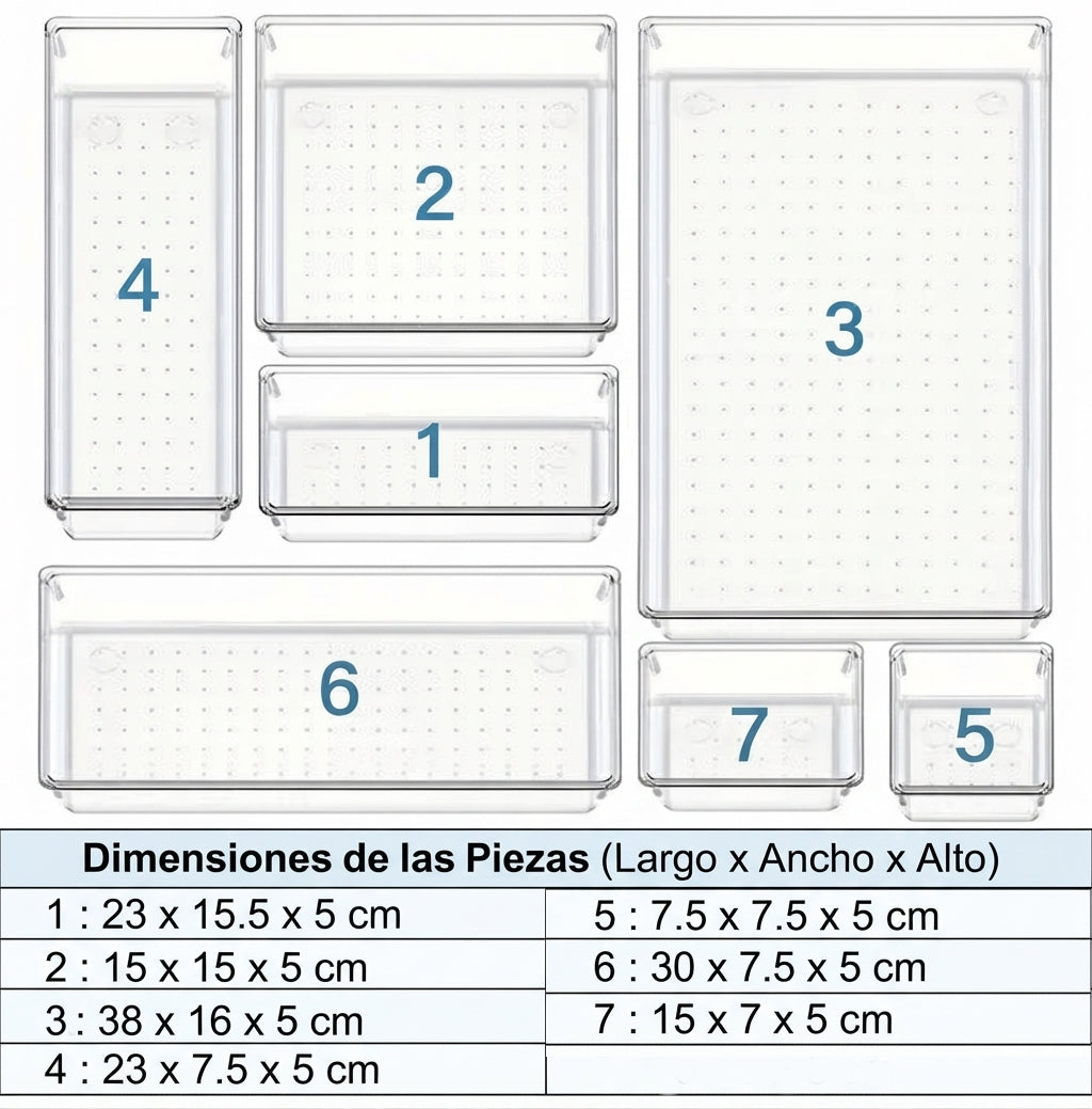 Organizador Transparente para Utensilios de Cocina - Set de 7 Piezas Modulares