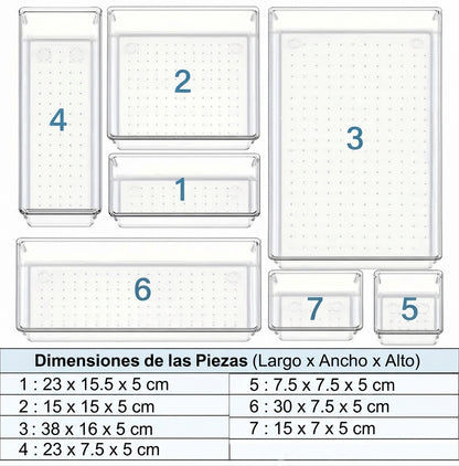Organizador Transparente para Utensilios de Cocina - Set de 7 Piezas Modulares